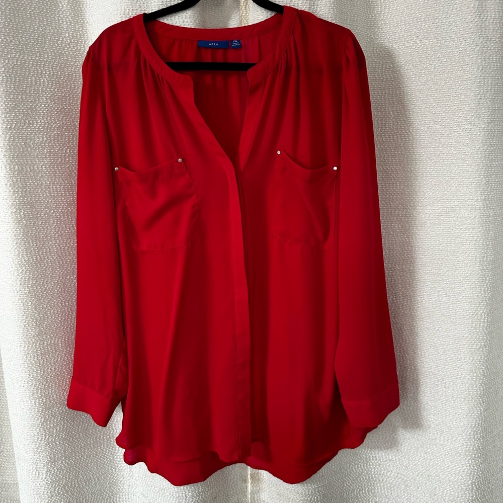 Bundle 4 for $10!!! NWOT XXL APT 9 Chiffon Button Up Blouse, Red - Picture 4 of 4